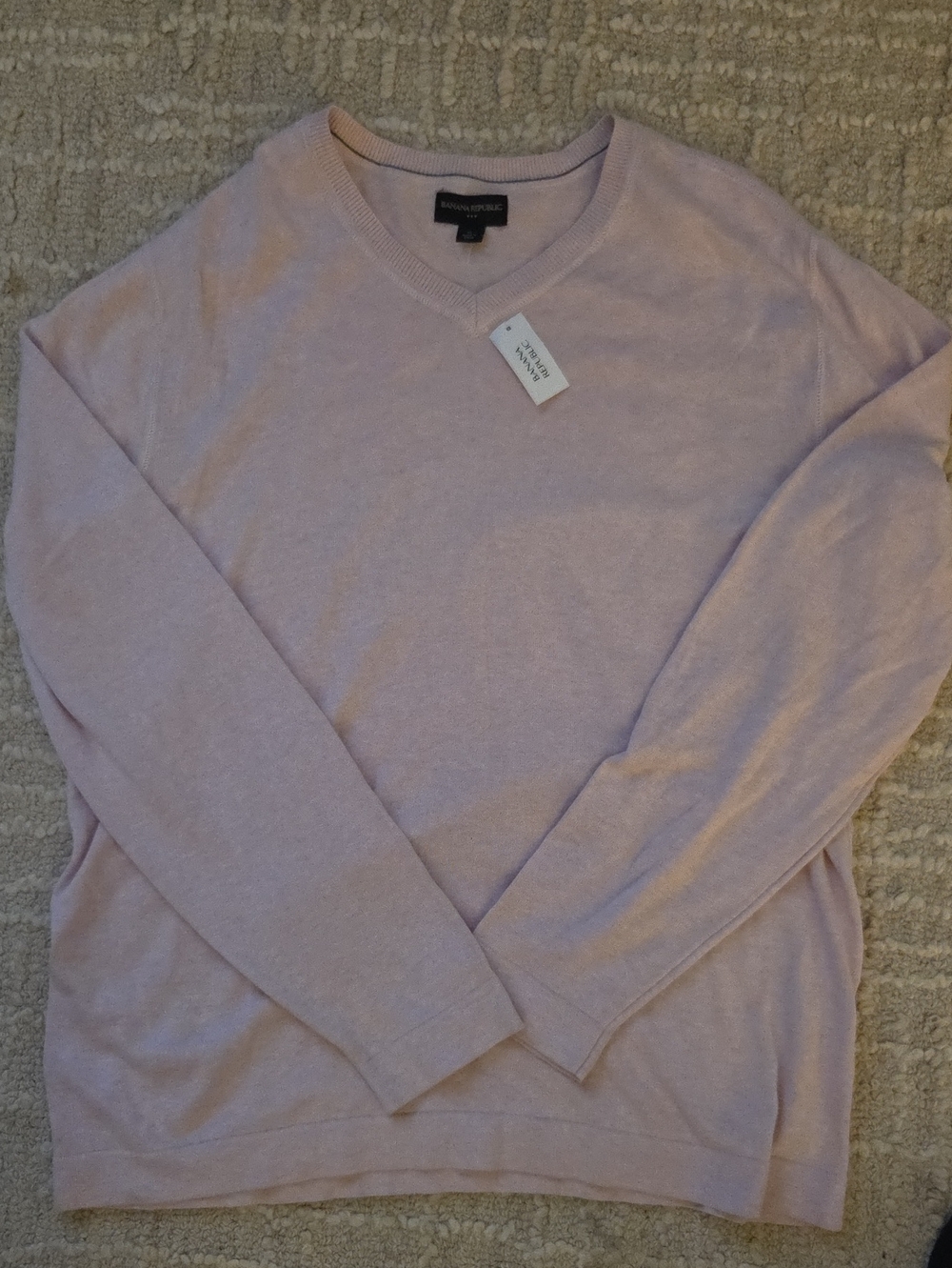 Banana Republic Men's XL V-Neck 100% Cotton Knit Sweater Light Pink/Blush NWT